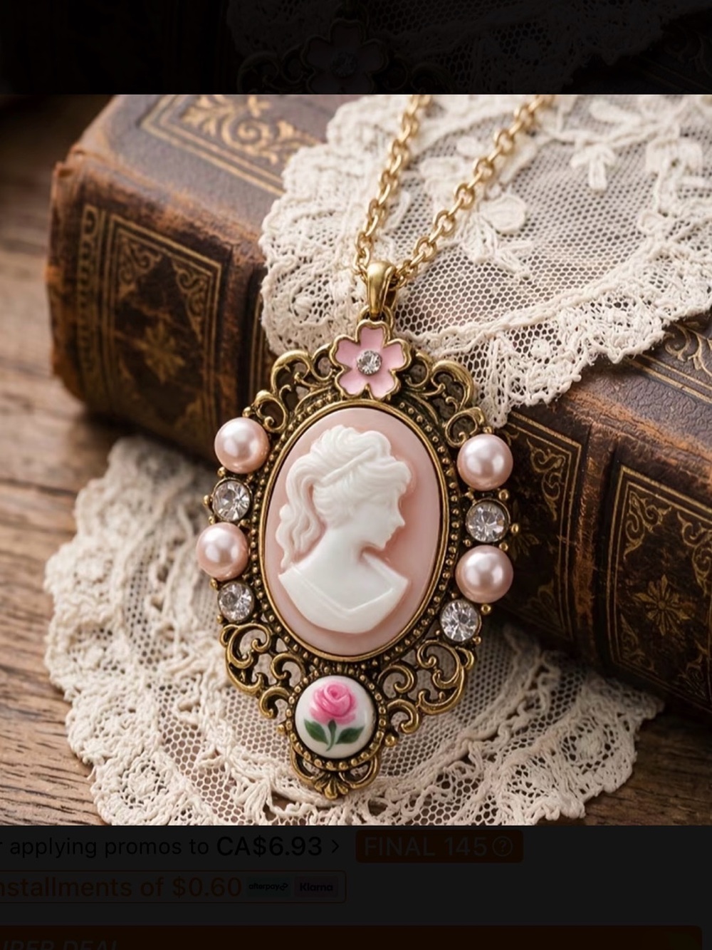 ⭐️ Vintage Style Pink Cameo Pendant Necklace